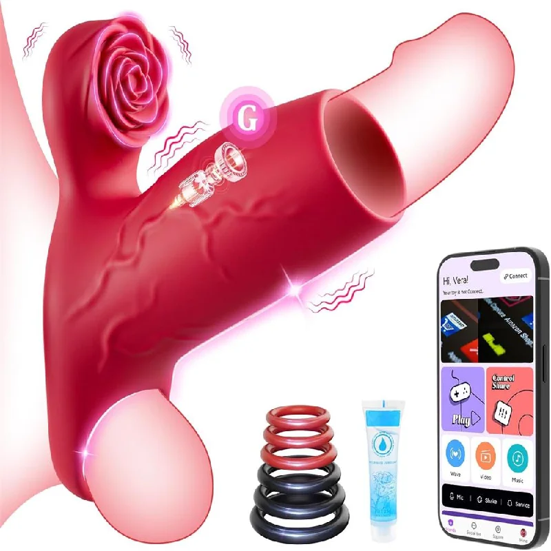 cock ring too much-Cock Sleeve with Rose Clitoral Stimulator, App Control Cock Ring with 10 Vibrating Modes