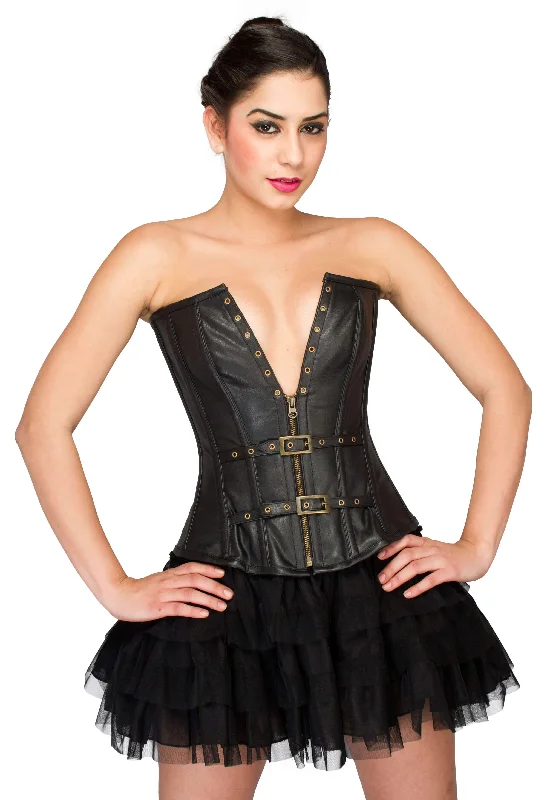 Corset for modern flair-Black Faux Leather Overbust Corset Top