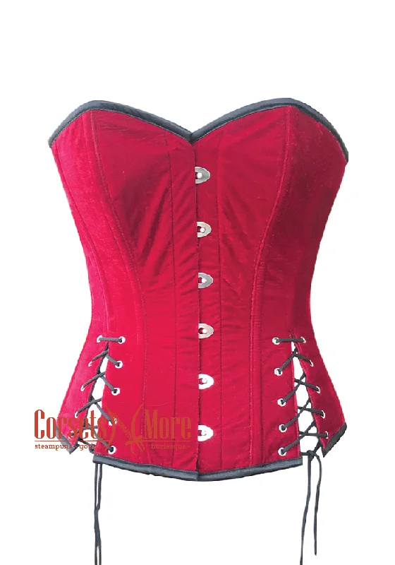 Corset for graceful charm-Women’s Red Velvet Gothic Costume Waist Training Overbust Bustier Top