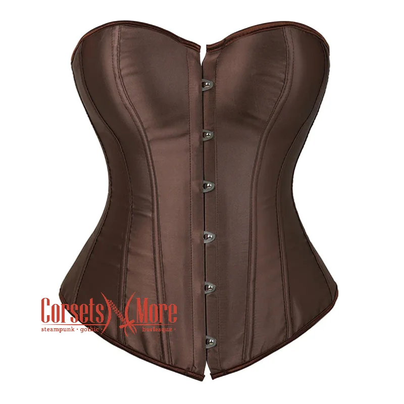 Corset top in soft plum-Plus Size  Brown Satin Burlesque Waist Training Gothic Corset Overbust Top