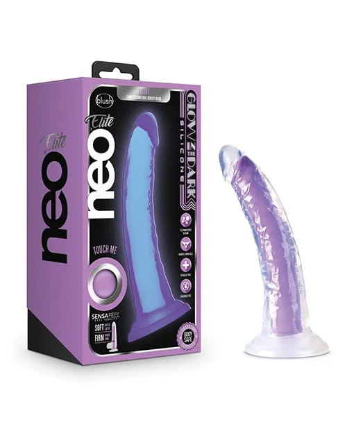 foam-layered-dildo-Blush Neo Elite Glow In The Dark Light 7" Silicone Dual Density Dildo - Neon Purple