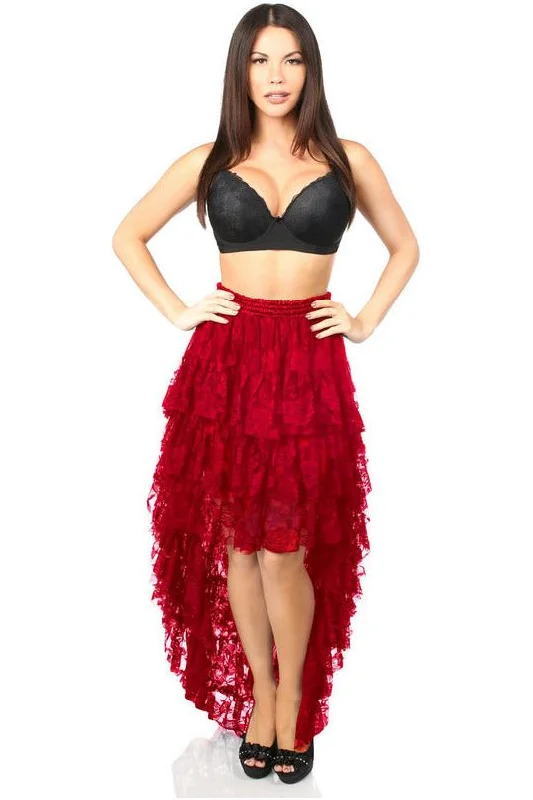 Velvet-soft anal toys-Red High Low Lace Skirt