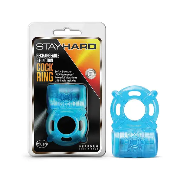 cock ring investment-Blush Stay Hard Rechargeable 5 Function Vibrating Cockring Blue