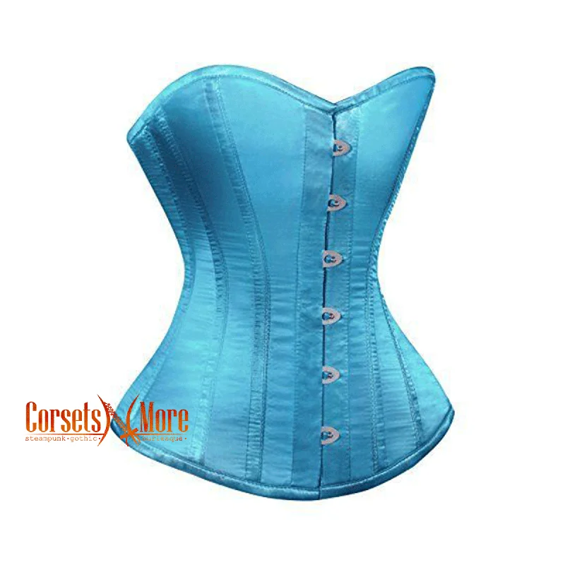 Corset with velvet straps-Plus Size Baby Blue Satin Burlesque Overbust  Gothic Corset