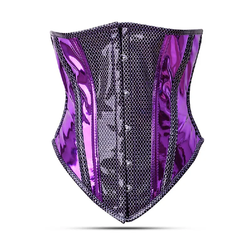 Corset top with lace inserts-Purple PVC corset top - Under Bust Corset