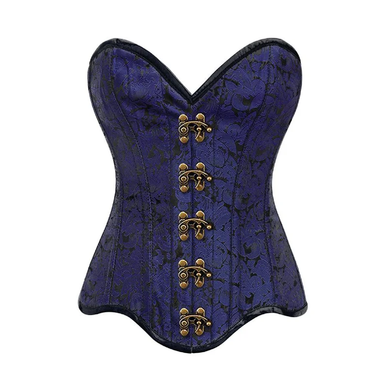 Corset top with floral trim-Blue Brocade Gothic With Front Antique Clasps Overbust Corset