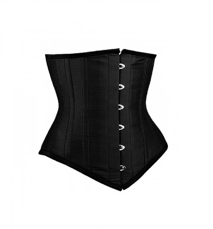 Corset dress in rich navy-Black Satin Gothic Burlesque Costume LONG Underbust Corset Waist Training