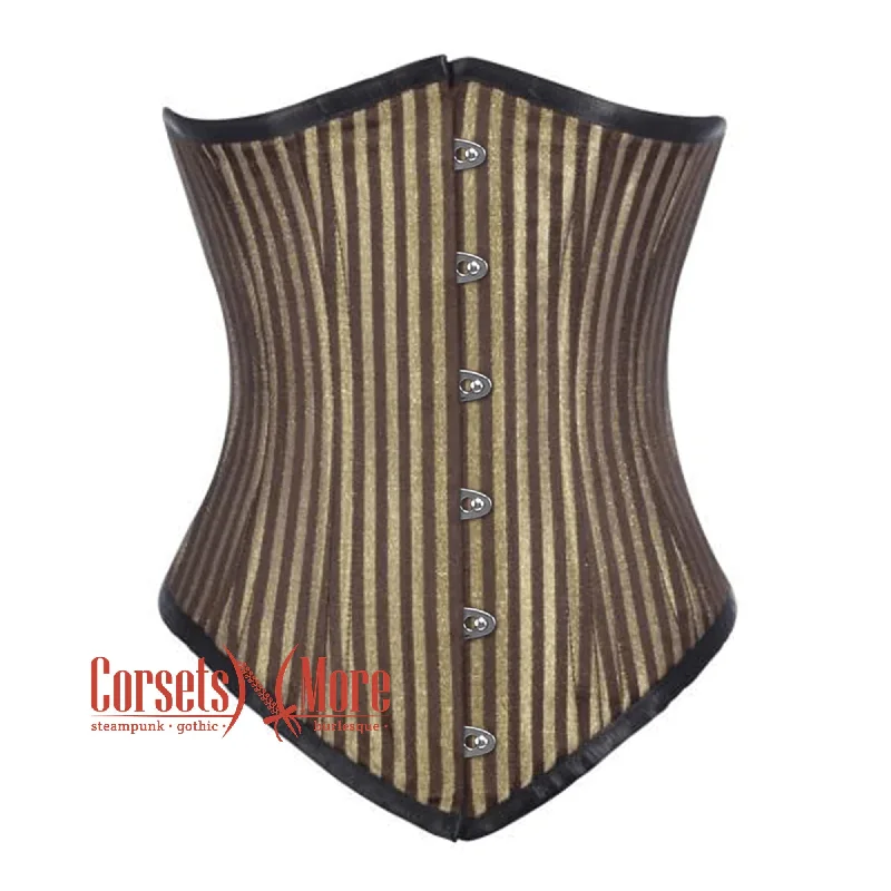 Corset in pale teal-Plus Size Brown and Golden Brocade With Front Silver Busk Gothic Long Underbust Waist Training Corset