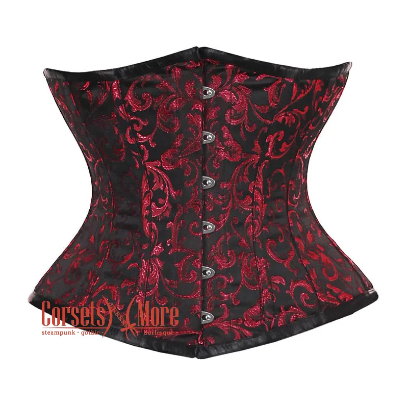 Corset in pale gold-Red And Black Brocade  Front Busk Waist Training Steampunk Costume Underbust Corset