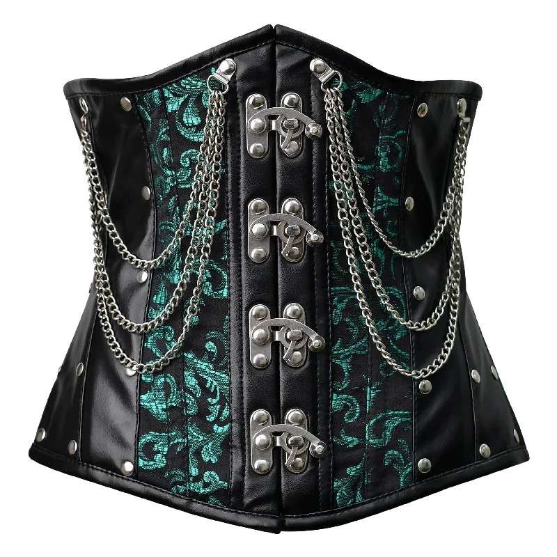 Corset top with draped overlay-Steampunk Green Brocade Corset Top