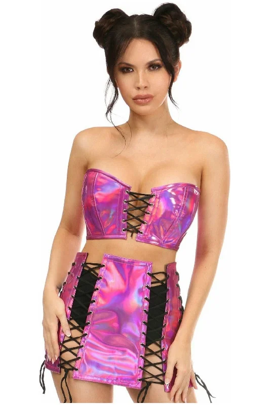 Sex toys with bumpy texture-Lavish 2 PC Fuchsia Holo Bustier & Skirt Set