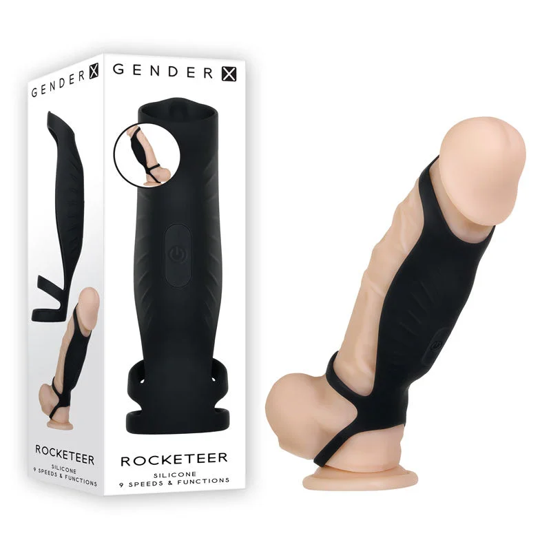 cock ring VR demo-Gender X ROCKETEER Sheath Vibrating Cock Ring Sleeve - Black