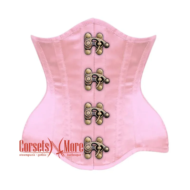 Corset in muted violet-Plus size Baby Pink Satin Burlesque Gothic Front Antique Clasps Waist Training Underbust Corset