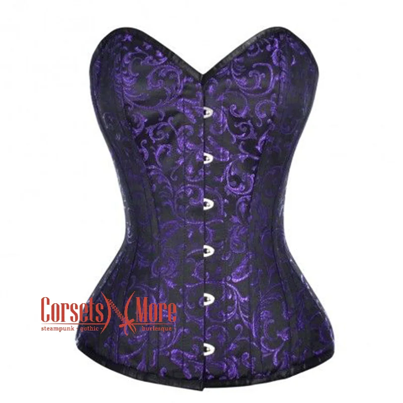 Corset dress for evening flair-Purple Black Brocade Waist Training Gothic Overbust Corset