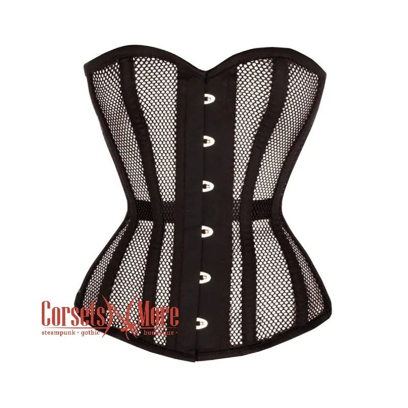 Corset for elegant charm-Black Mesh Cotton Corset Gothic Overbust Waist Cincher Top