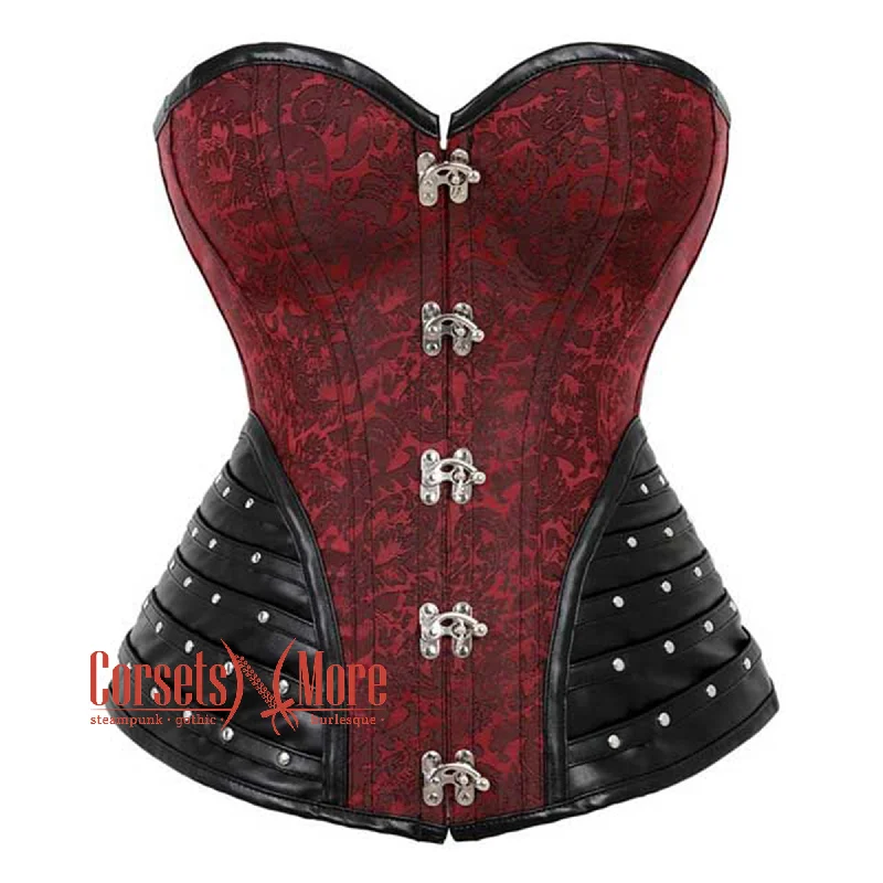 Corset for elegant lines-Red Brocade Steampunk Sexy Waist Training Overbust Corset Bustier Top