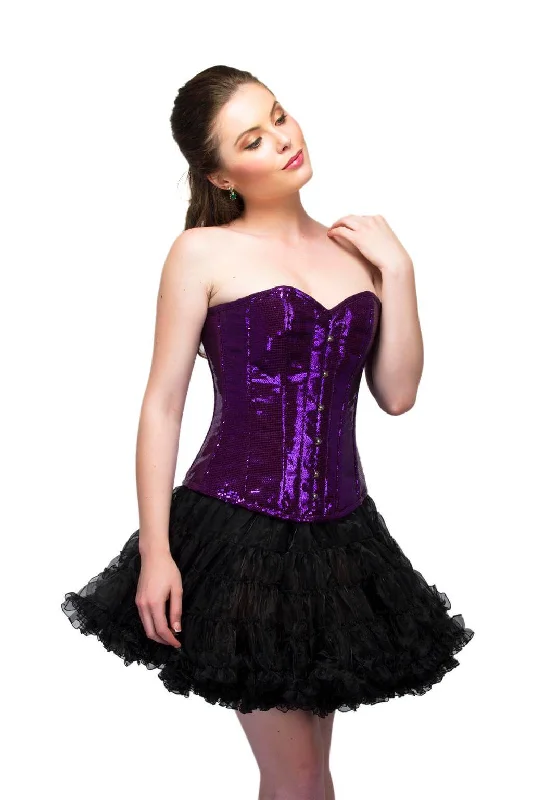 Corset in sheer blush-Purple Georgette Sequins Women Corset  Overbust Top