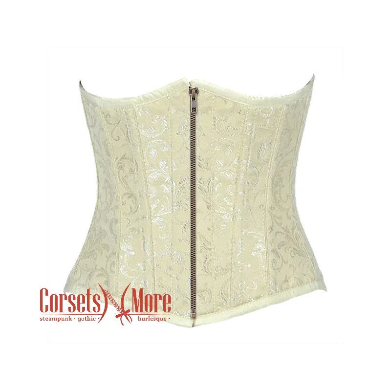 Corset dress for summer grace-Ivory Brocade Front Antique Zipper Gothic Burlesque Waist Training Underbust Corset Bustier Top