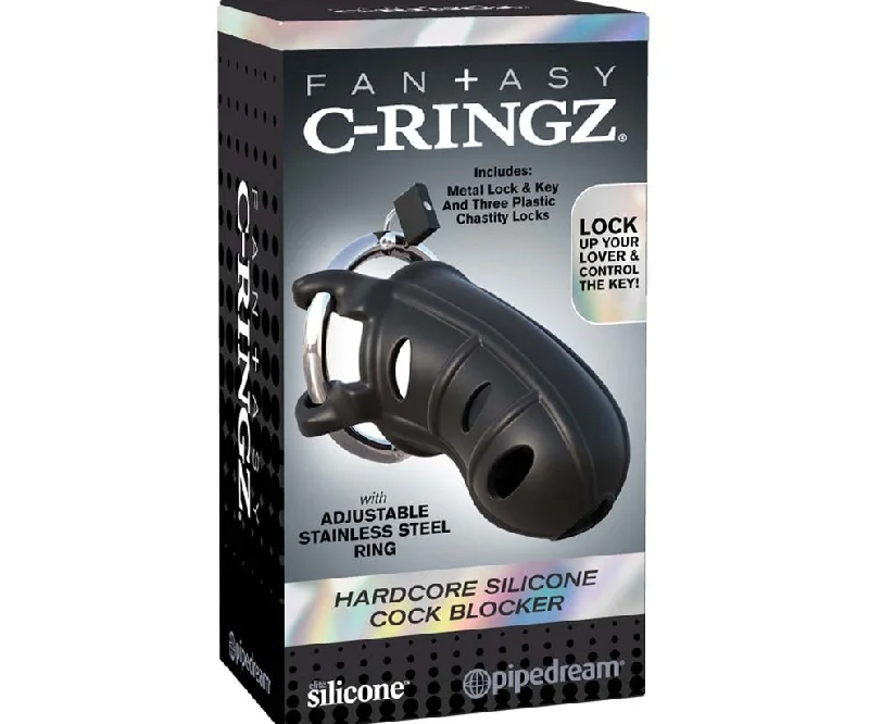 cock ring legacy-Pipedream Fantasy C Ringz Hardcore Silicone Cock Blocker Cage with Adjustable Stainless Steel Ring Black Cock Cage