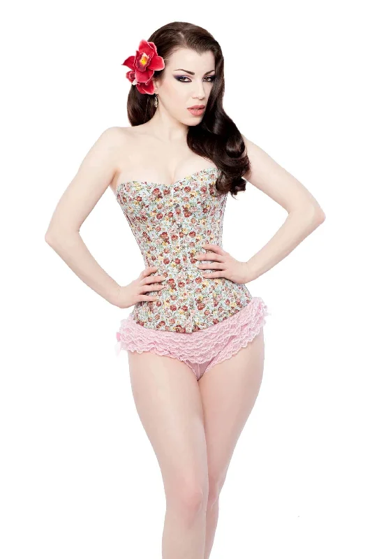 Corset for modern flair-Playgirl Aqua Floral Overbust Steel Boned Corset