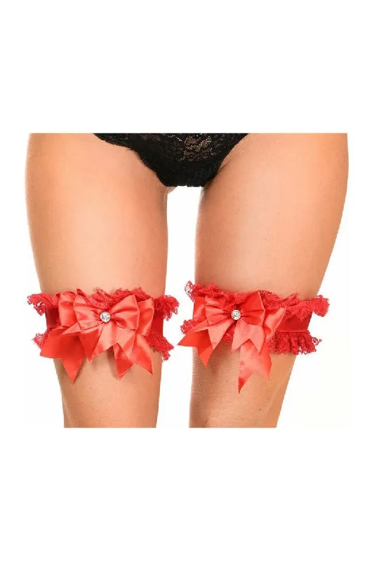 Rechargeable bead vibes-Kitten Collection Red/Red Lace Garters (set of 2)