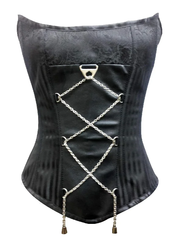 Corset top in soft violet-Plus Size Black Brocade Laced Chain Gothic Steampunk Bustier Waist Training Burlesque Overbust Corset Costume