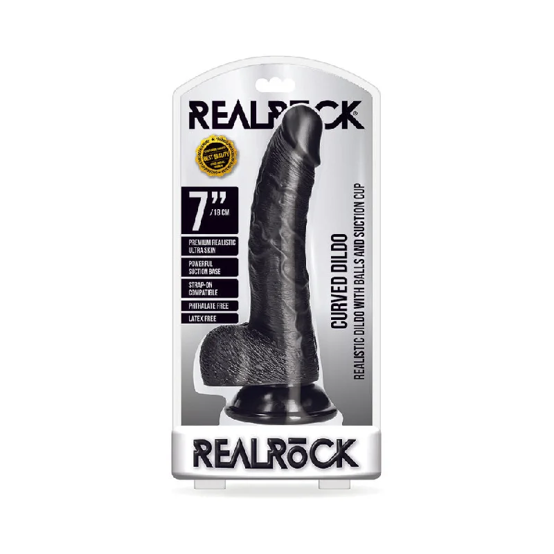 werewolf-dildo-Realrock Curved Realistic Dildo With Balls And Suction Cup 7 In. Dark