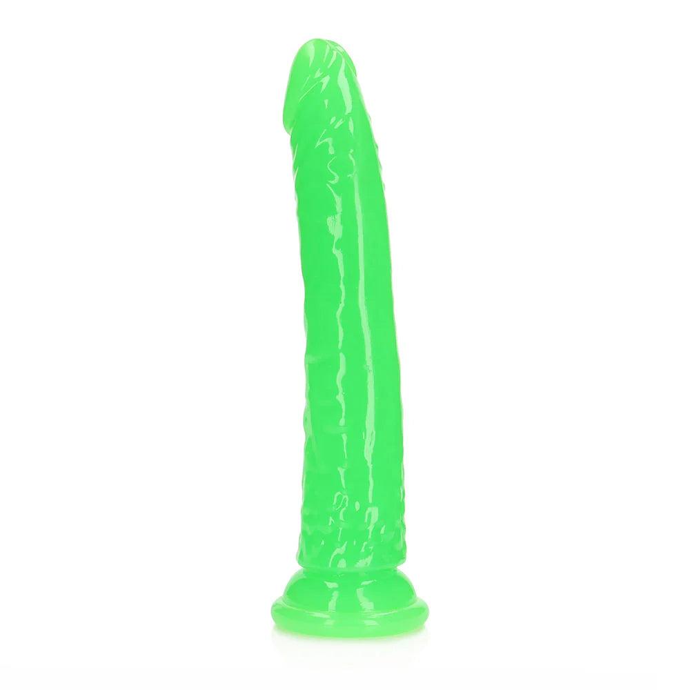 crimson-dildo-RealRock Glow in the Dark Slim 10 in. Dildo