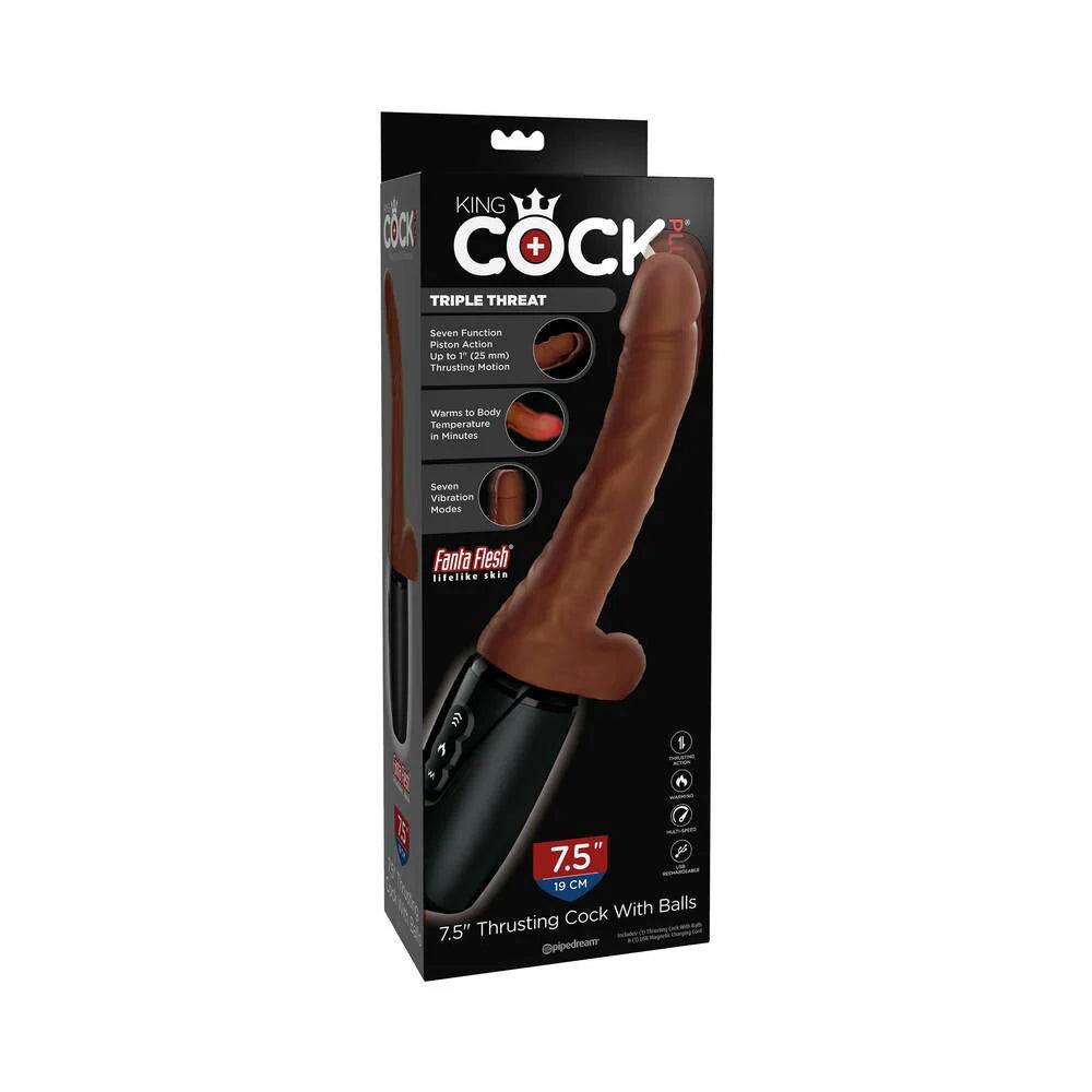 floppy-tip-dildo-Pipedream King Cock Plus 7.5 in. Thrusting Cock With Balls Rechargeable Realistic Vibrator