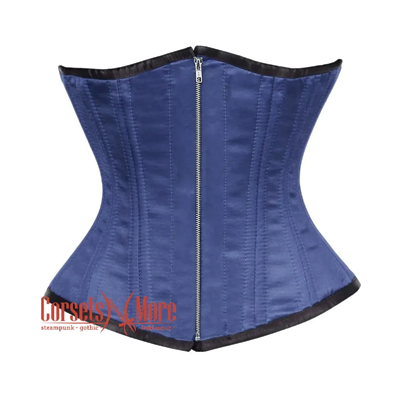 Corset for subtle grace-Royal Blue Satin Double Bone Front Zipper Gothic Waist Training Underbust Corset Bustier Top