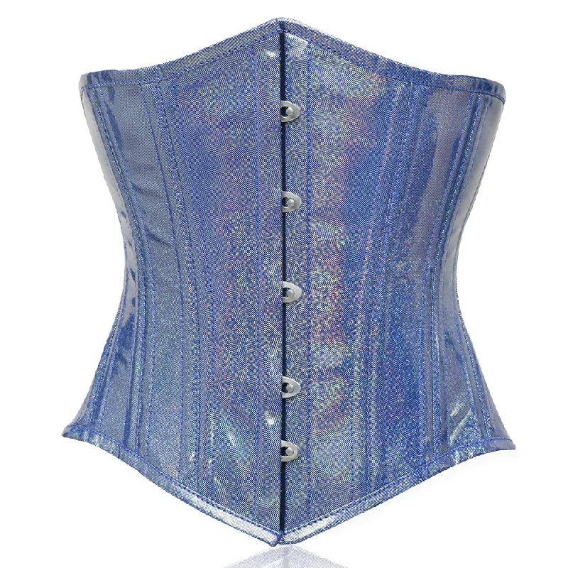 Corset dress for winter soirées-Light Blue Shiny corset -  Lacemade Corset