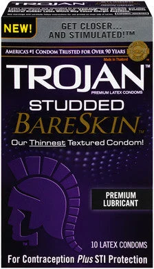 Whisper-quiet vibrators-Trojan Studded Bareskin 10 Pack