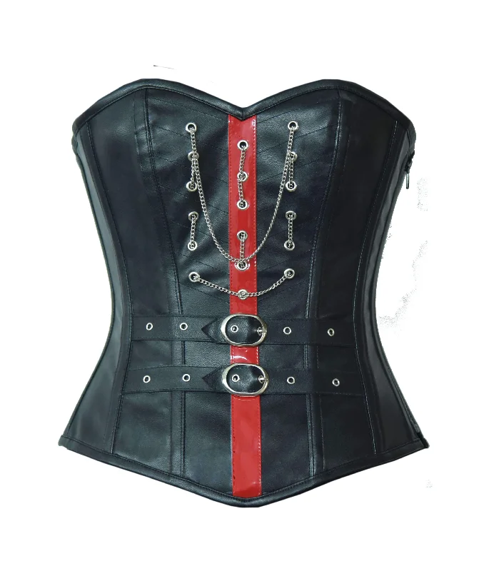 Corset top in warm rust-Black Faux Leather And Red PVC Steampunk Corset Waist Training Overbust