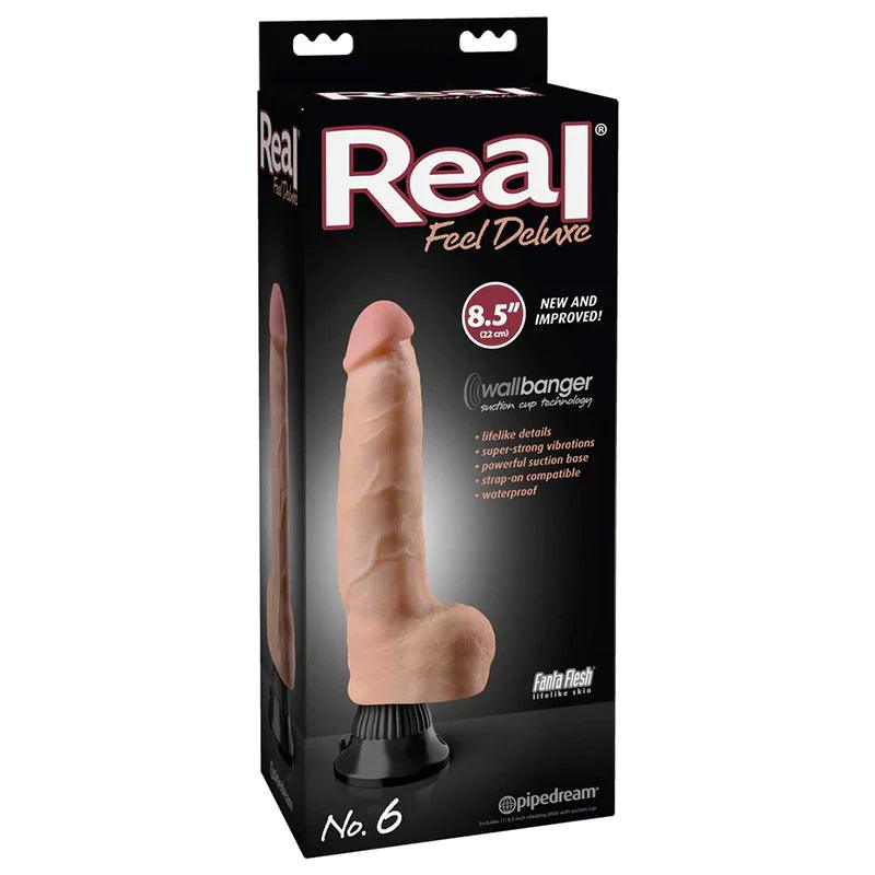 jagged-dildo-Pipedream Real Feel Deluxe No. 6 Realistic 8.5 in. Vibrating Dildo With Balls and Suction Cup