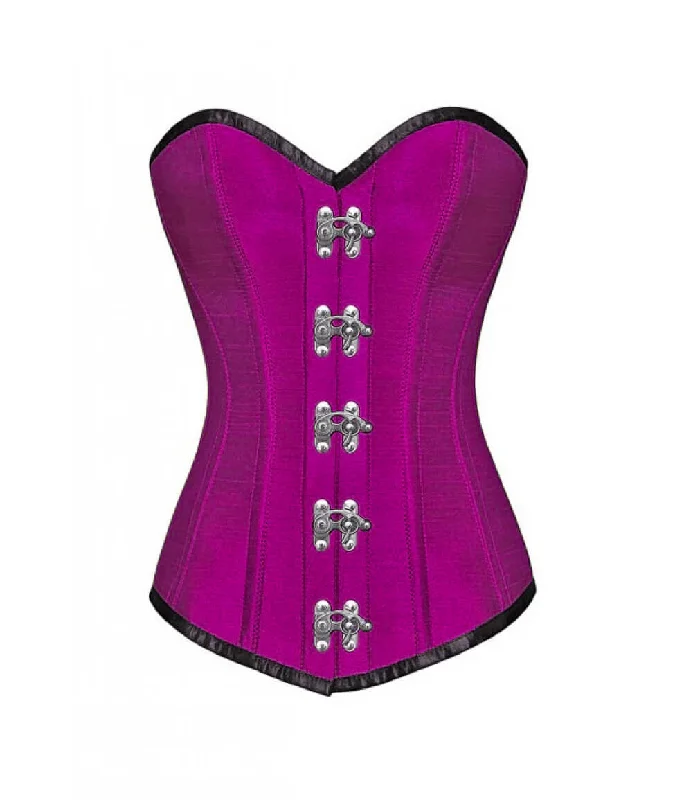 Corset with sheer inserts-Purple Silk C Lock Gothic Steampunk Corset LONGLINE Overbust