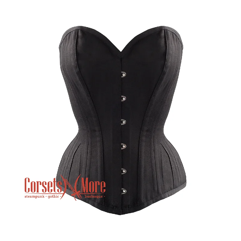 Corset for graceful fit-Black Cotton Waist Training Corset Gothic Overbust Bustier Top