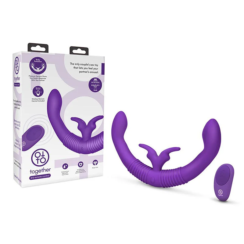 Vibrator first class-Together Couples Toy with Echo Function Rechargeable Remote-Controlled Silicone Dual Ended Rabbit Vibrator Purple