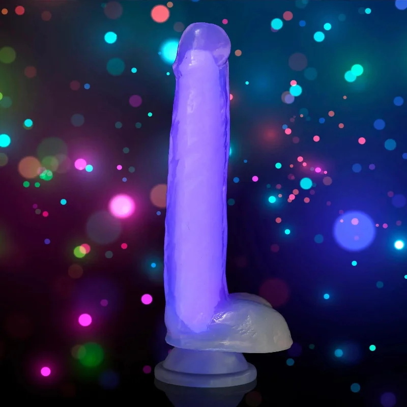 intro-dildo-7 Inch Glow-in-the-Dark Silicone Dildo with Balls - Purple