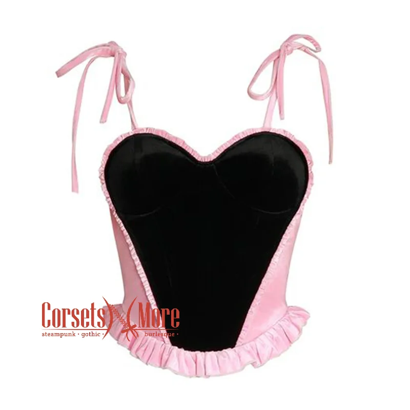 Corset top with floral overlay-Pink and Black Velvet Gothic Overbust Bustier Corset