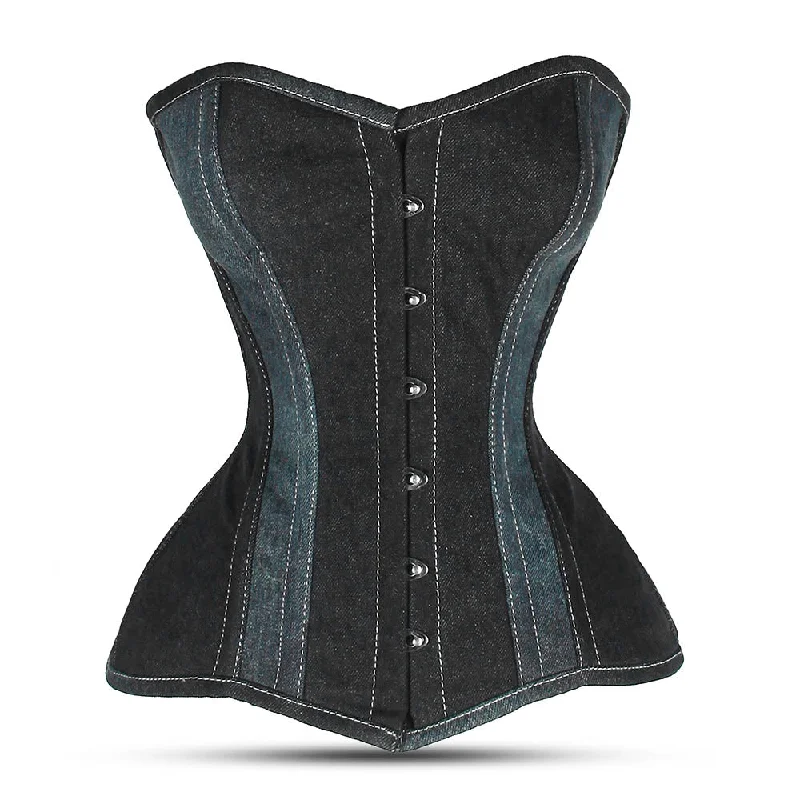 Corset with lace hem-Denim lace up corset - Over the Bust