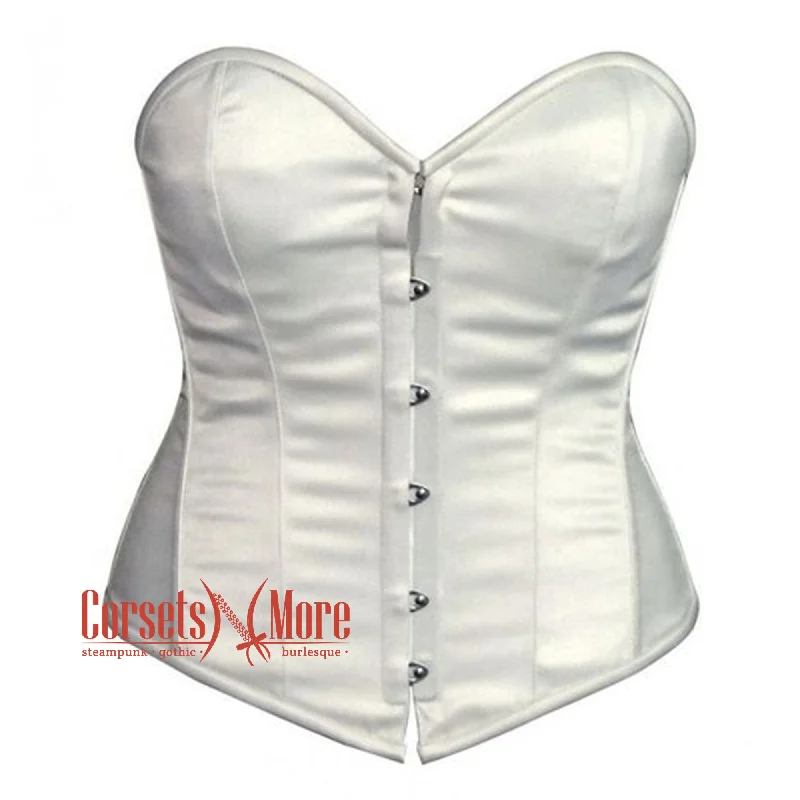 Corset with lace overlay-Ivory Satin Gothic Overbust Bustier Waist cincher Corset