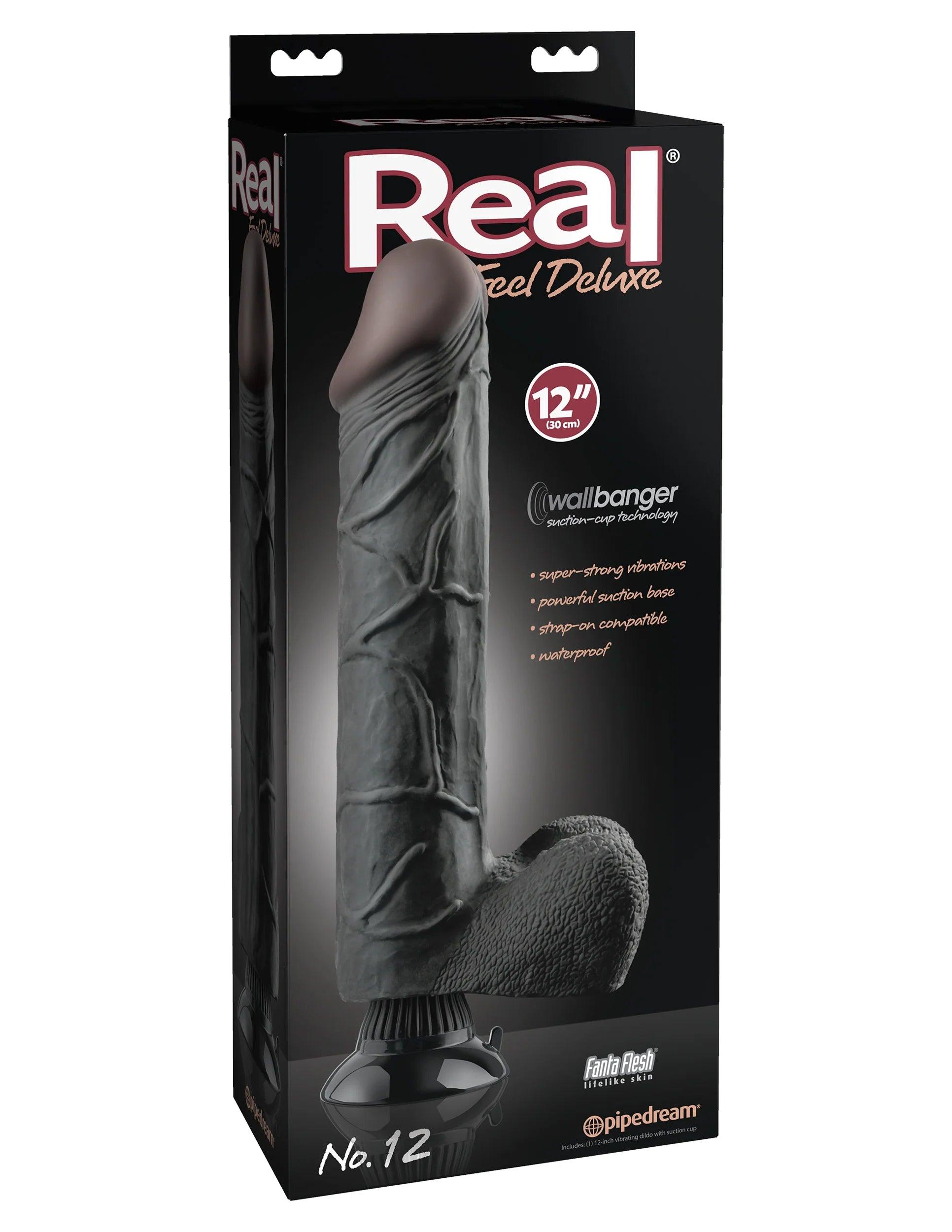 snap-fold-dildo-Pipedream Real Feel Deluxe No. 12 Realistic 12 in. Vibrating Dildo With Balls and Suction Cup