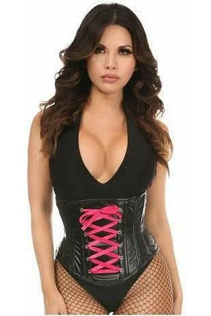 Silicone toys for light play-Queen Lavish Wet Look Faux Leather Lace-Up Under Bust Corset