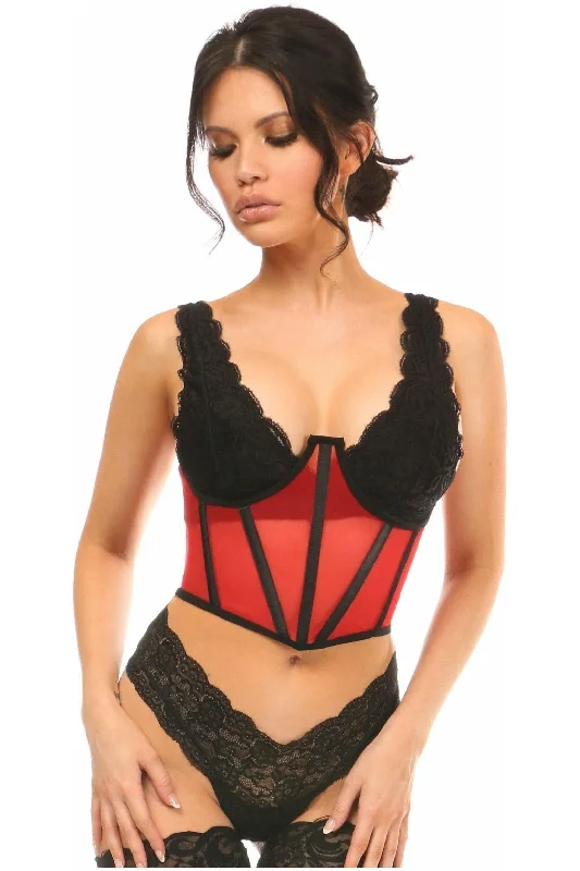 Sex toys with sound sync-Lavish Red Mesh Open Cup Waist Cincher