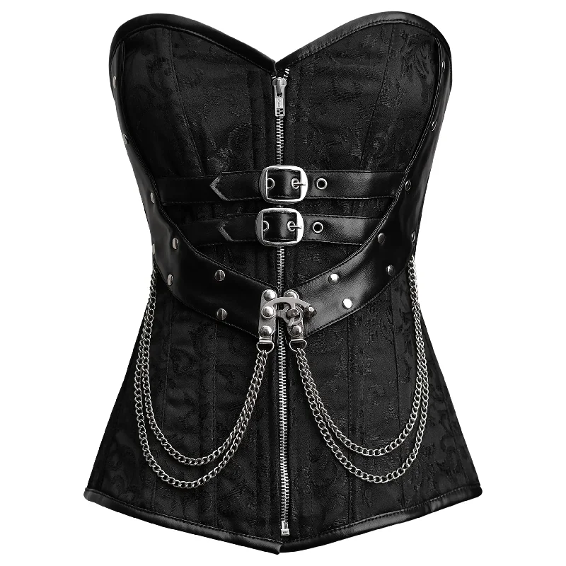 Corset with velvet inserts-Black corset top plus size - Brocade Corset