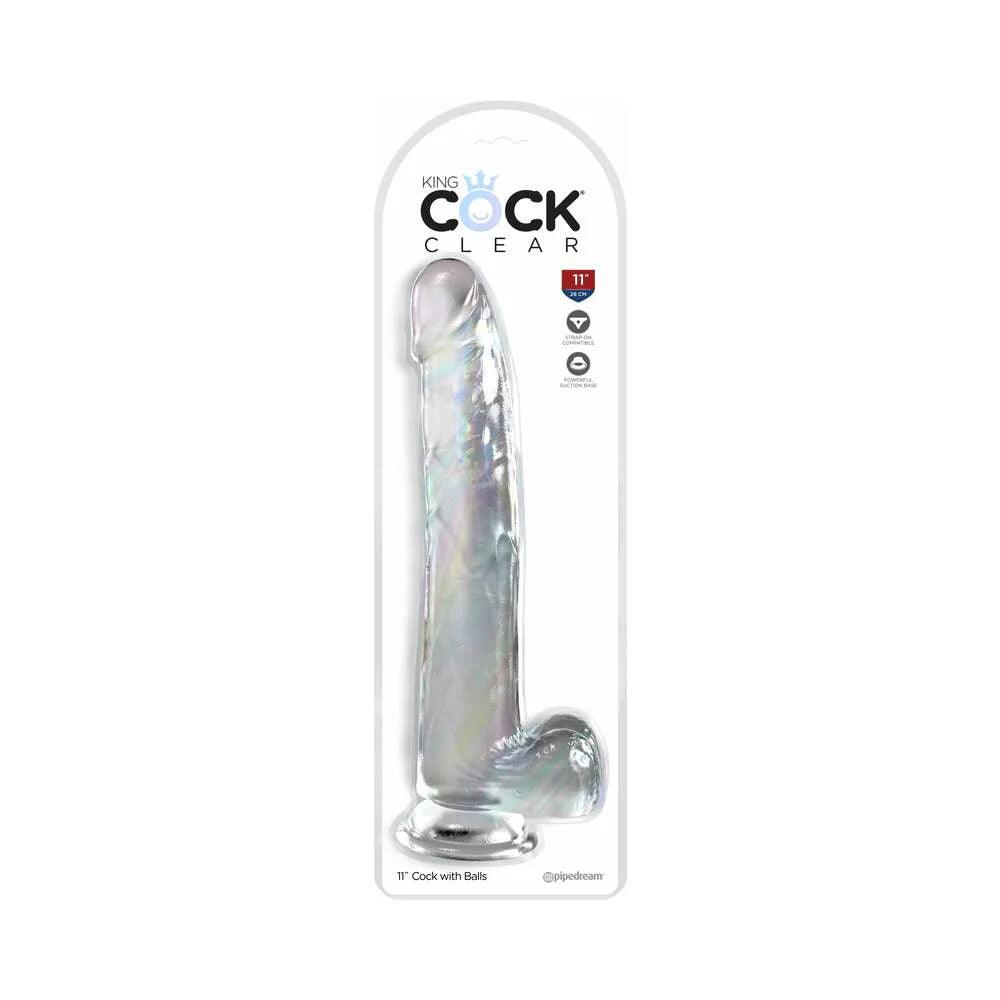 split-end-dildo-Pipedream King Cock Clear Dildo with Balls 11in