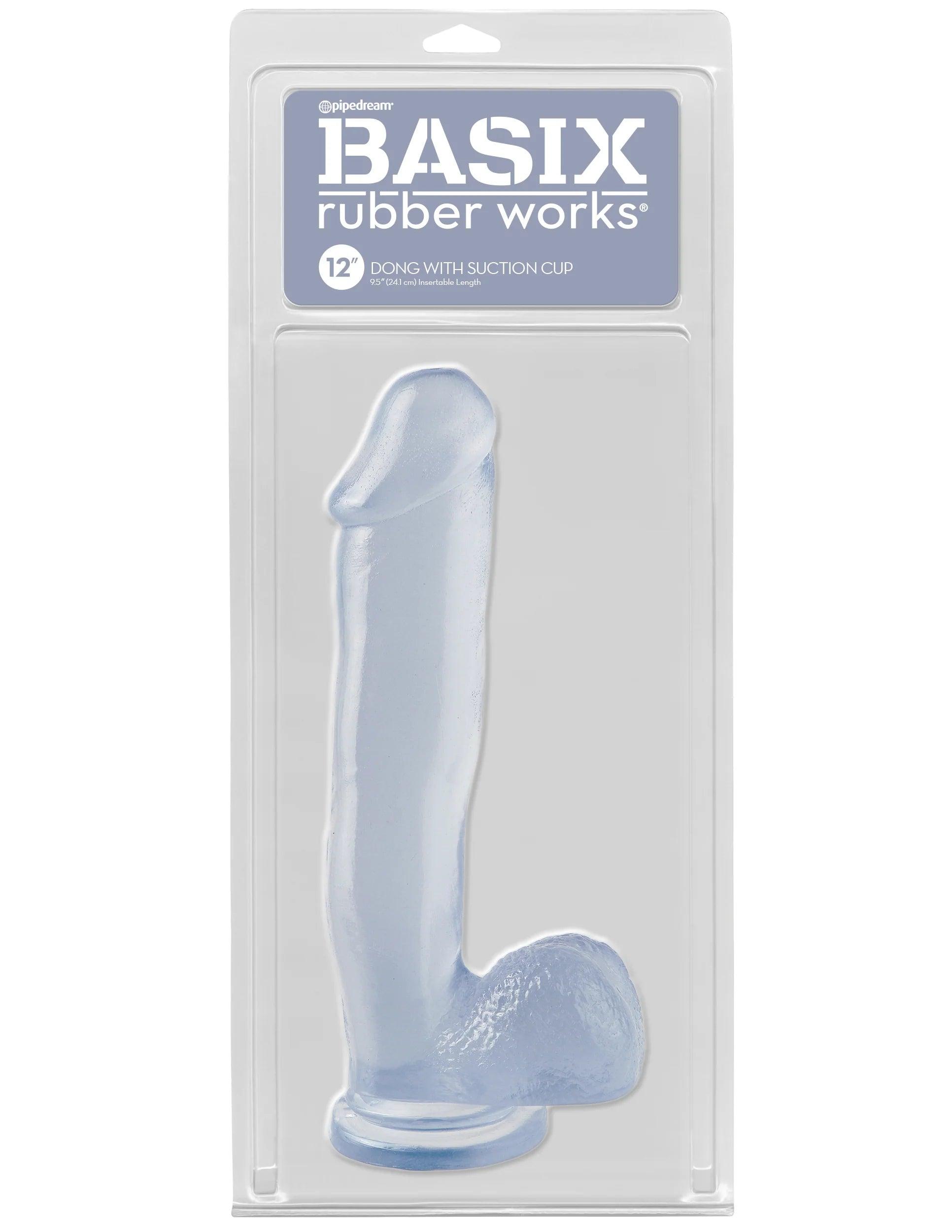 prism-dildo-Pipedream Basix Rubber Works 12 in. Dong With Balls & Suction Cup