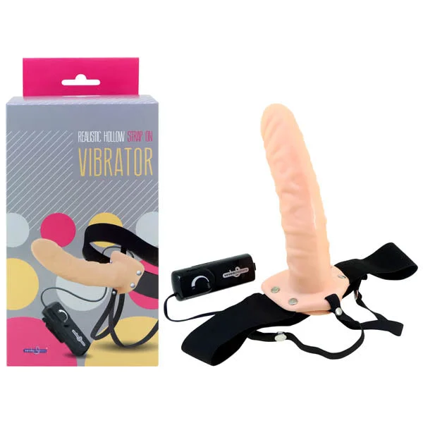 Vibrator irritation free-Realistic Hollow Strap-On Vibrator - Flesh 20.3 cm (8'') Hollow Vibrating Strap-On