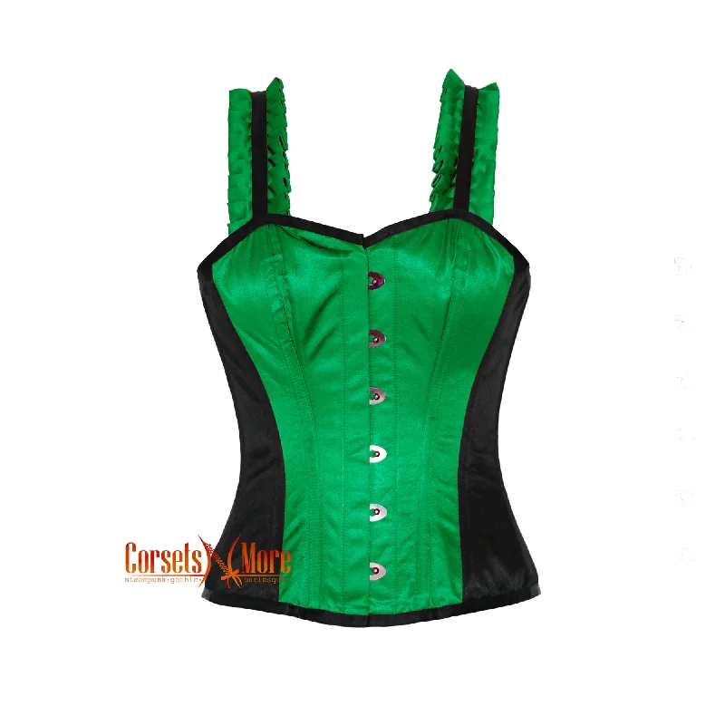 Corset dress in rich plum-Green And Black Satin Corset With Shoulder Strap Overbust Top