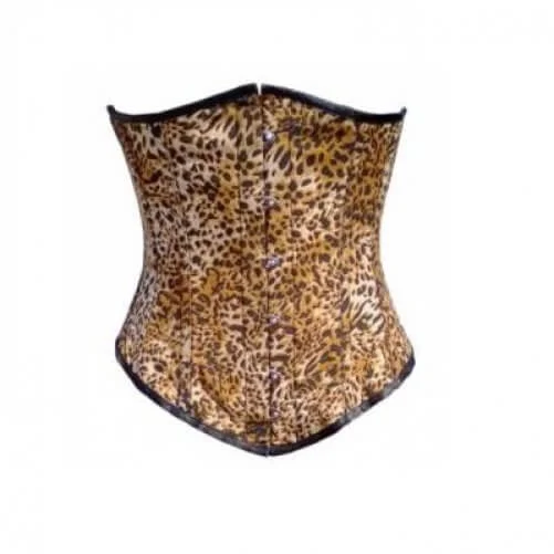 Corset with beaded straps-Leopard Animal Print Polyester Burlesque Waist Training Basque LONG Underbust Corset Costume